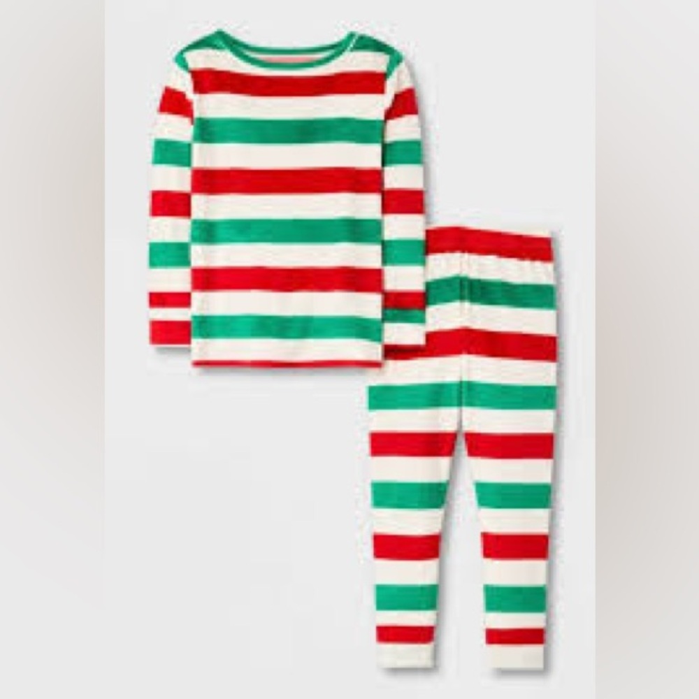 Cat and Jack snuggly soft holiday red green striped Kids Pajamas 4 4T